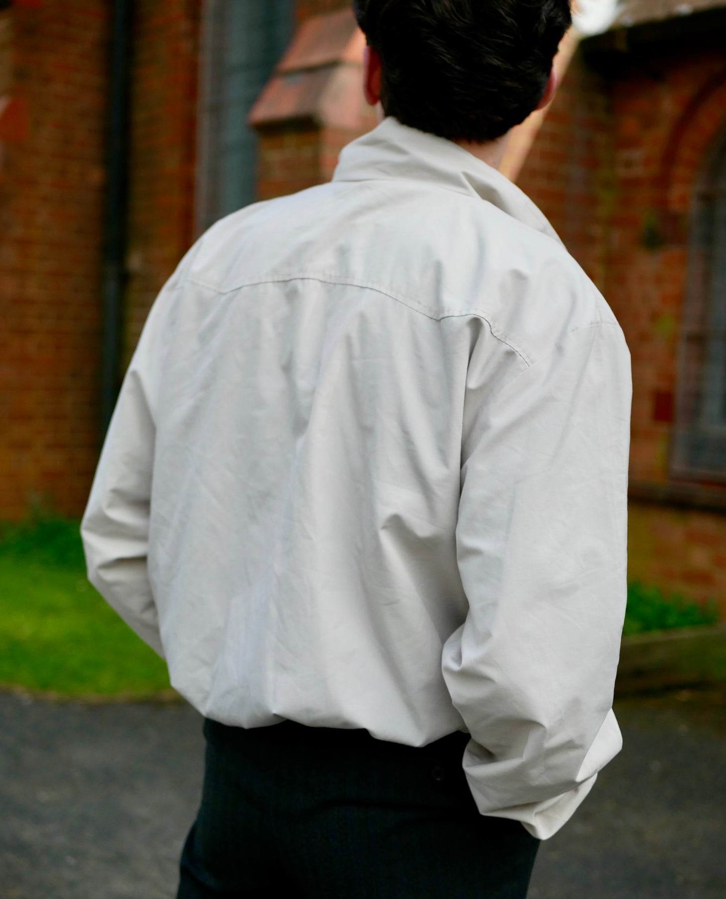 Vintage Classic Cream Harrington Jacket with Red Tartan Lining Large