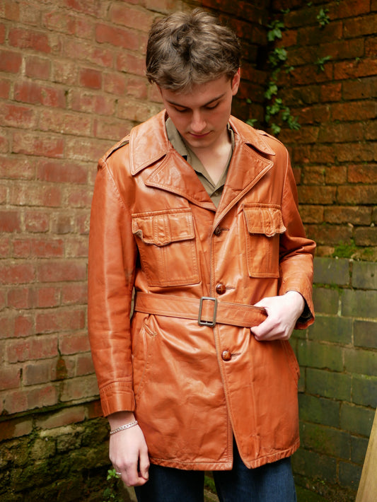 1970s American Mens Belted Leather Jacket