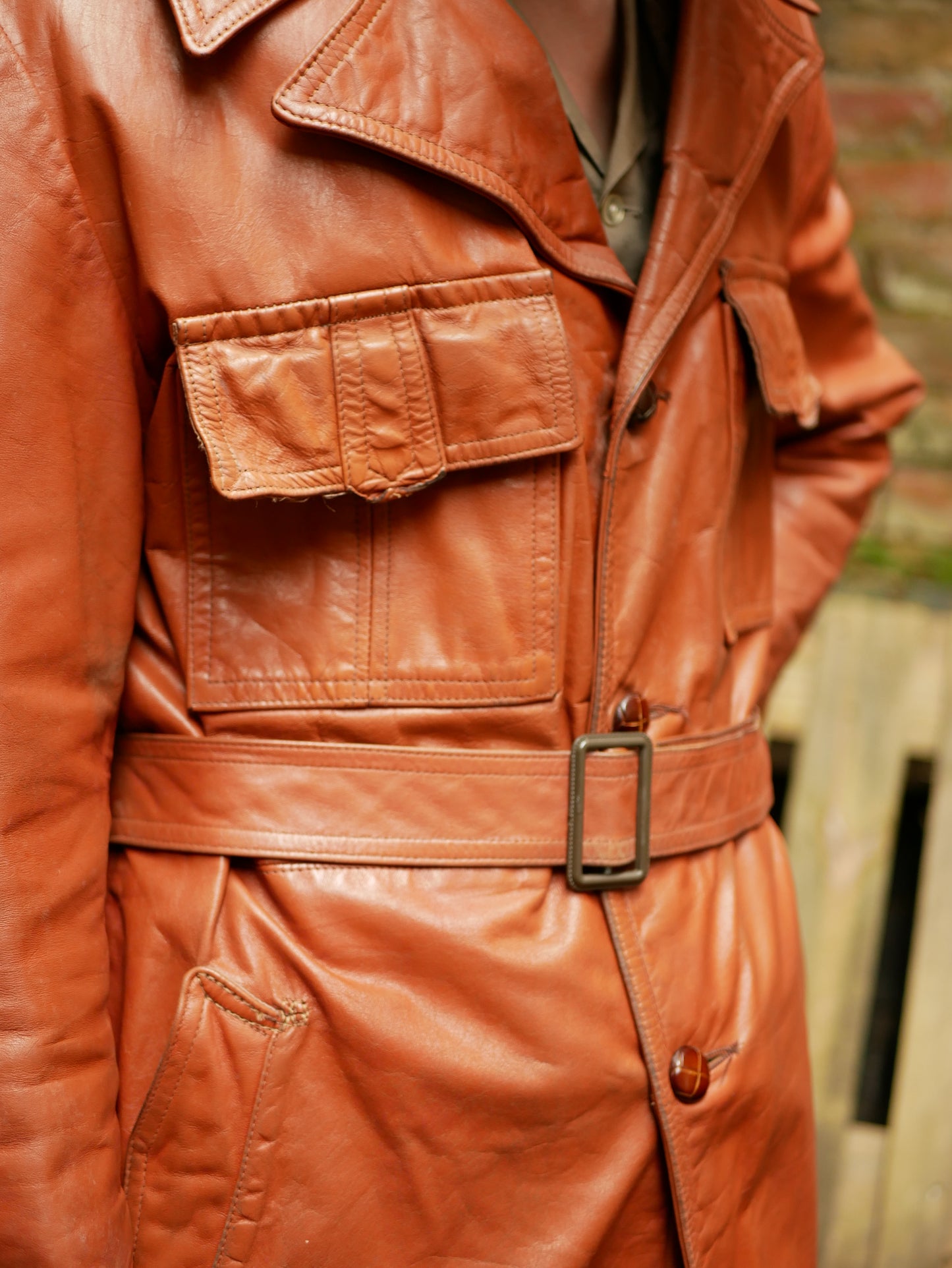 1970s American Mens Belted Leather Jacket