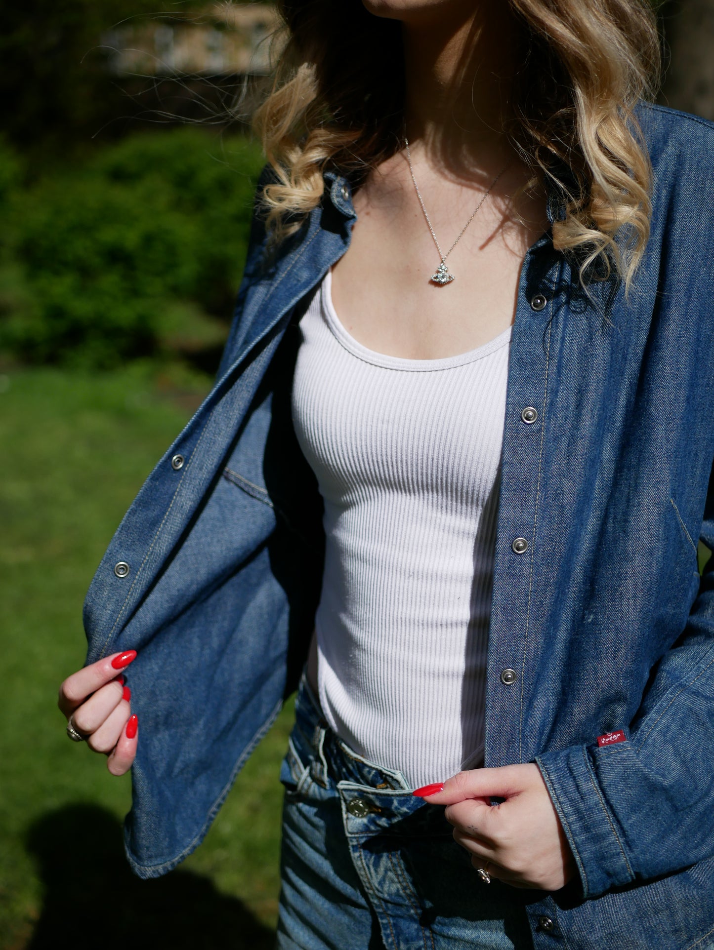 Vintage Womens Levi's Engineered Denim Shirt with Press Stud Long Sleeved Medium