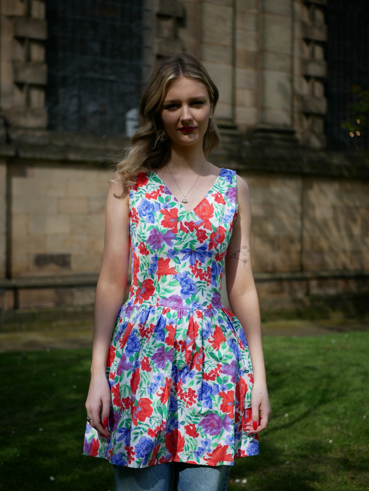 Vintage Deadstock Never Worn 1980s Colorful Floral Short Summer Dress XS