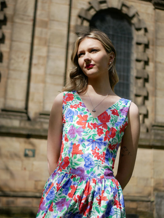 Vintage Deadstock Never Worn 1980s Colorful Floral Short Summer Dress XS