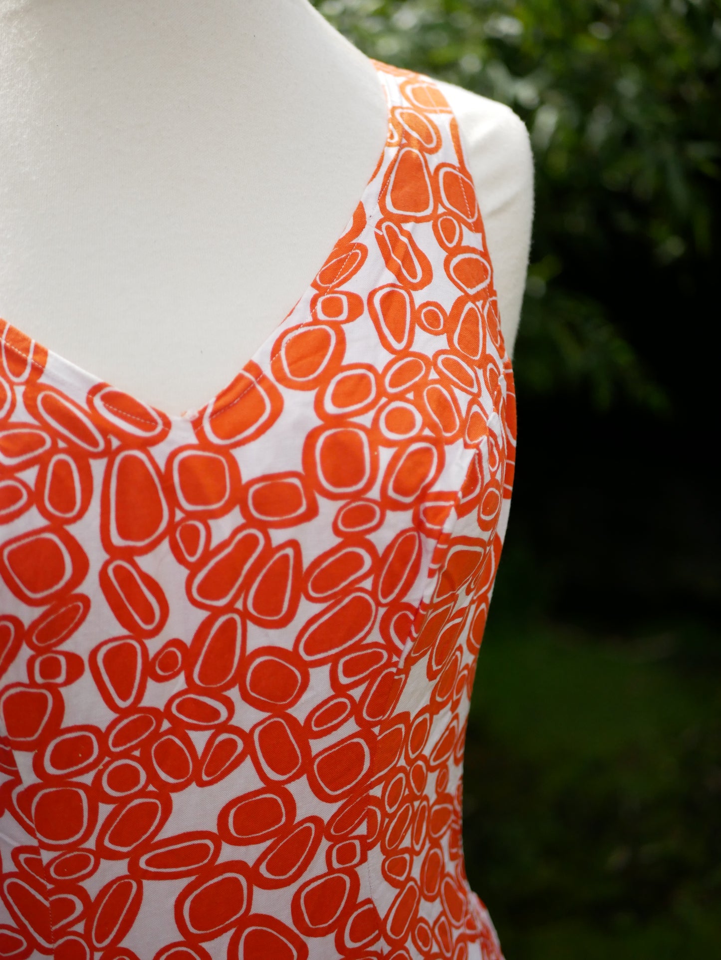 Vintage 1960s Unique Bright Orange Patterned Low Back V Neck Swimming Costume Medium