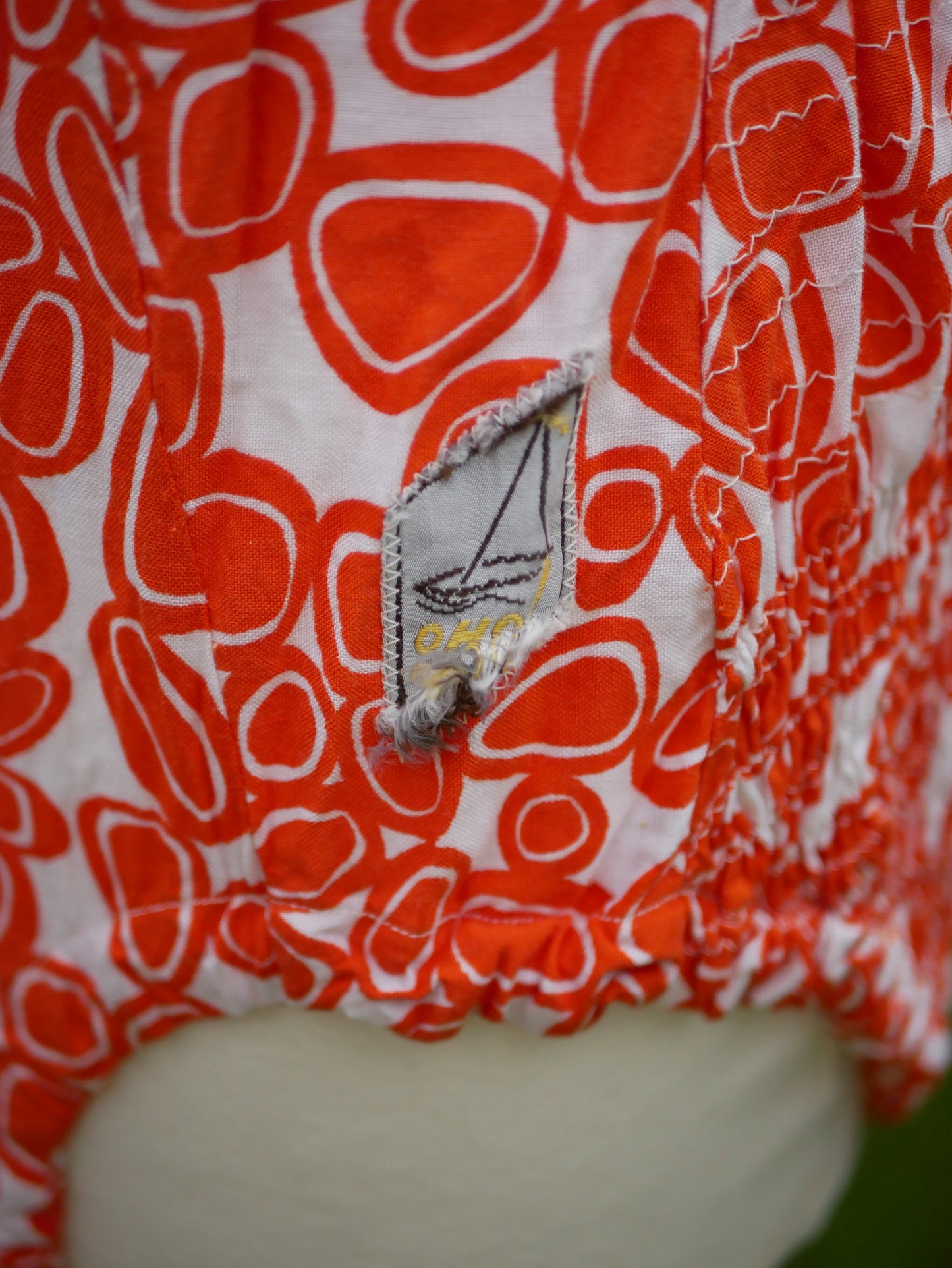 Vintage 1960s Unique Bright Orange Patterned Low Back V Neck Swimming Costume Medium