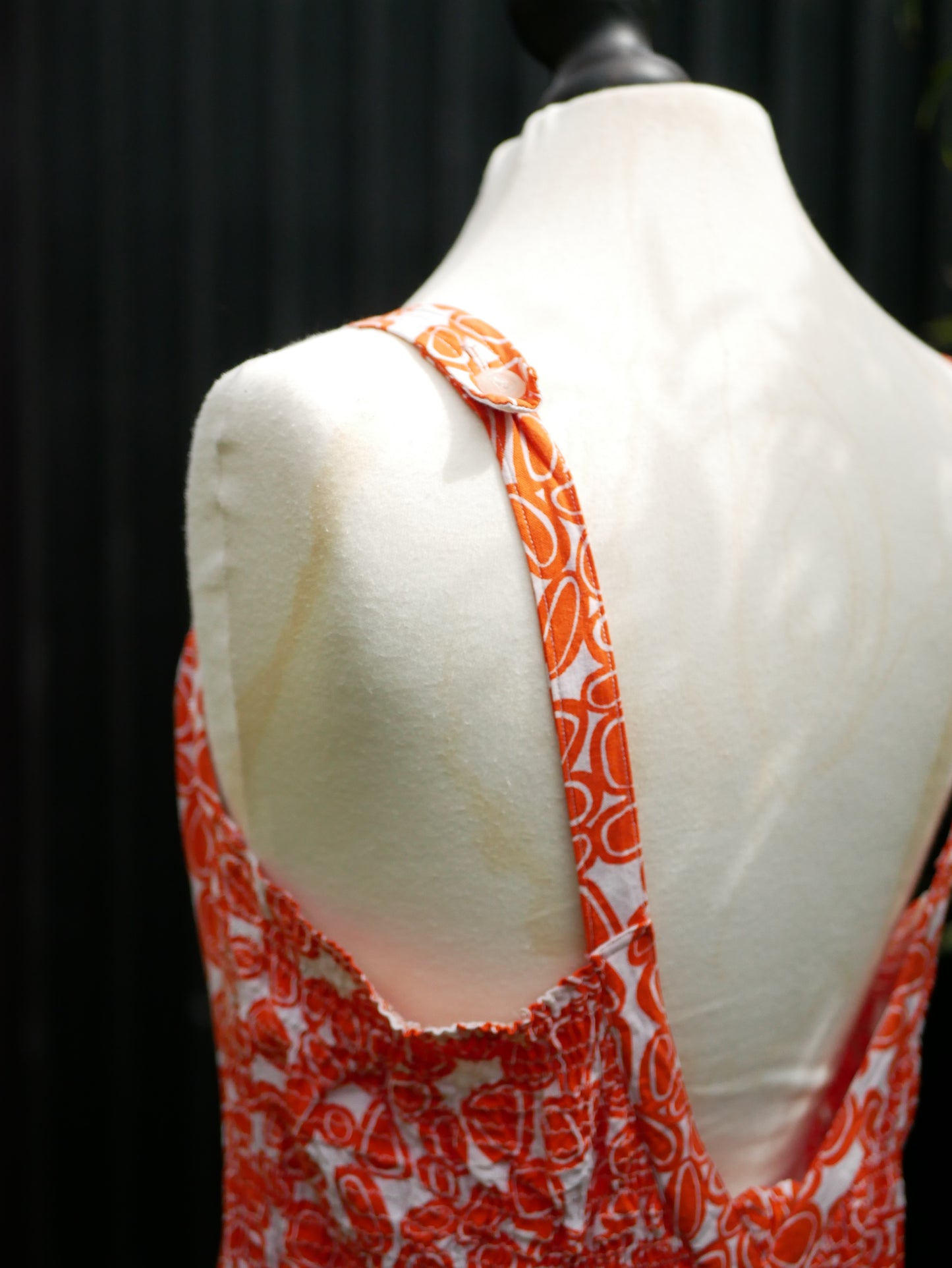 Vintage 1960s Unique Bright Orange Patterned Low Back V Neck Swimming Costume Medium