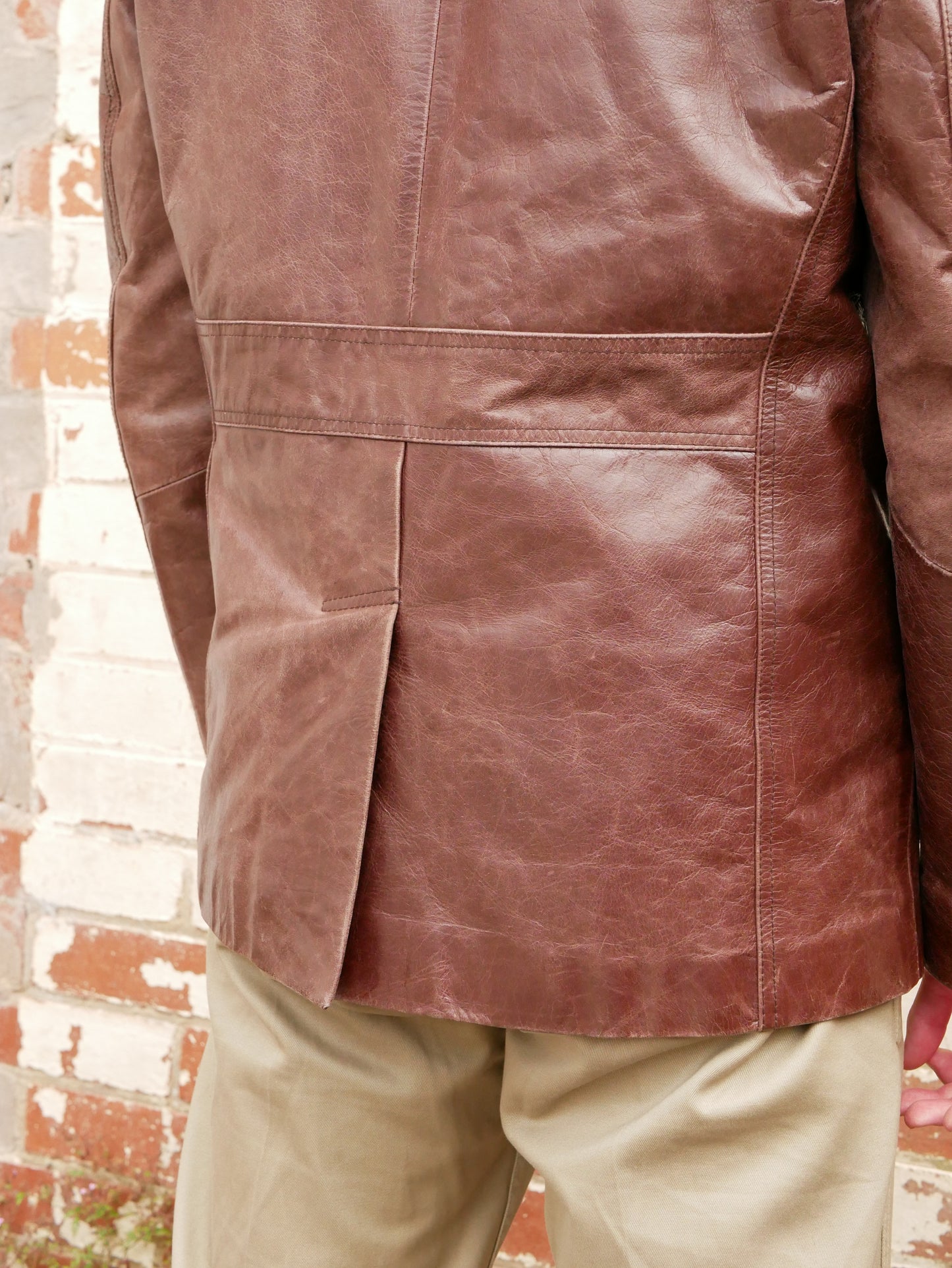 1970s Style Brown Straight Collared Leather Jacket Medium