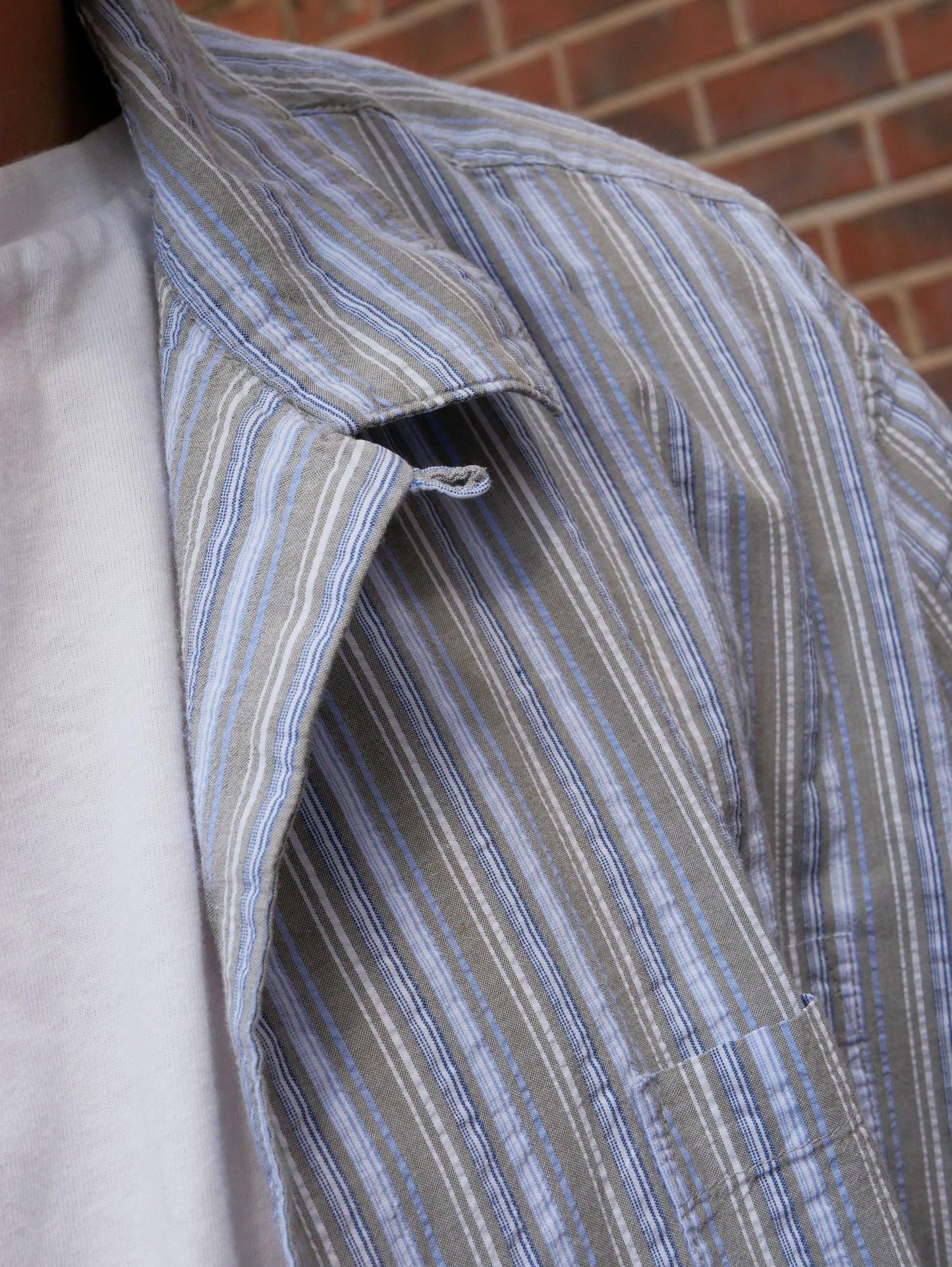 1950s Style Blue Striped Open Looped Collared Shirt Large