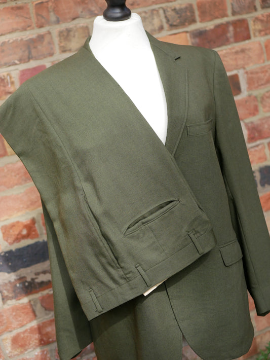 1960s Penneys Towncraft Moss Green Linen Suit Small